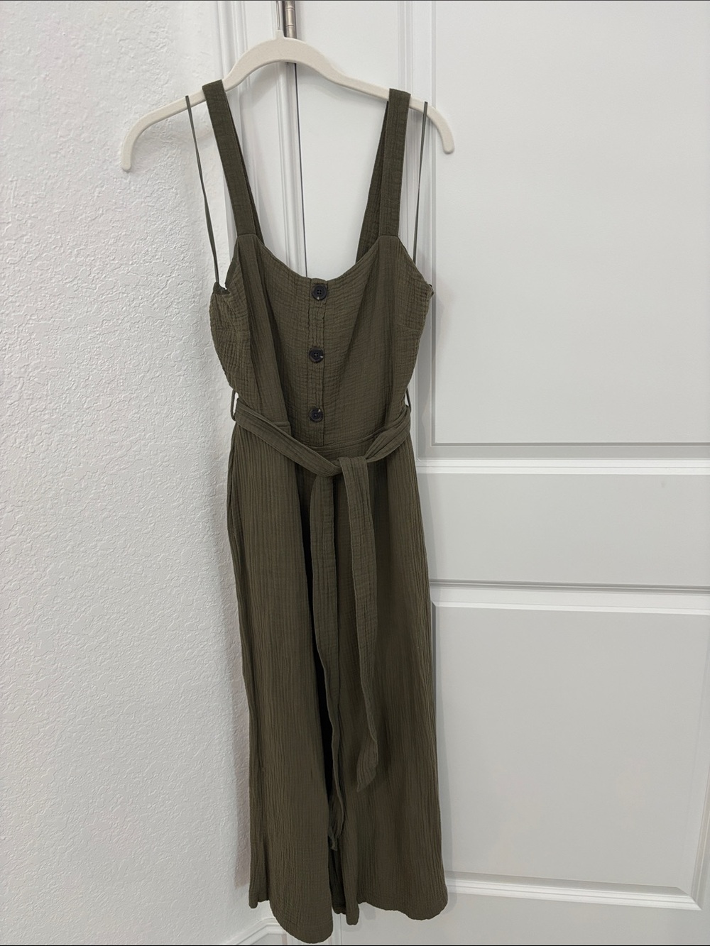 Rachel Zoe Olive Textured jumpsuit with Waist Tie